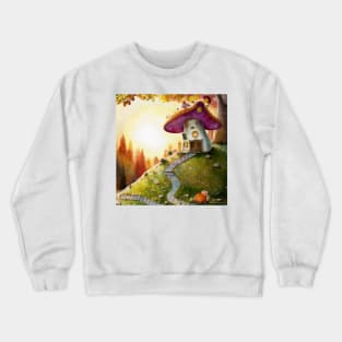 Cute Mushroom Cottage on top of a Hill in the Autumn Woods Crewneck Sweatshirt